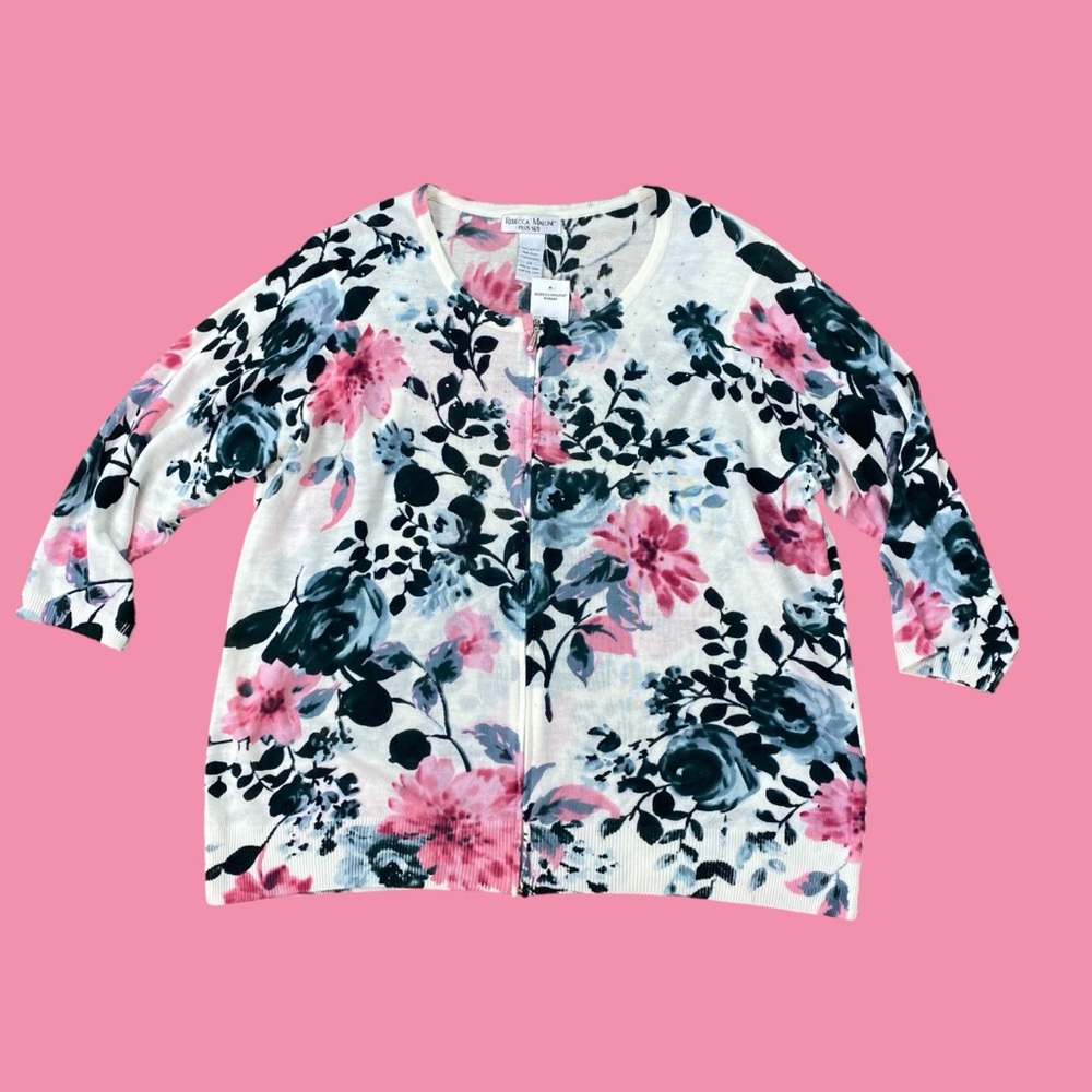 NWT Rebecca Malone zip up lightweight floral cardigan size 2X